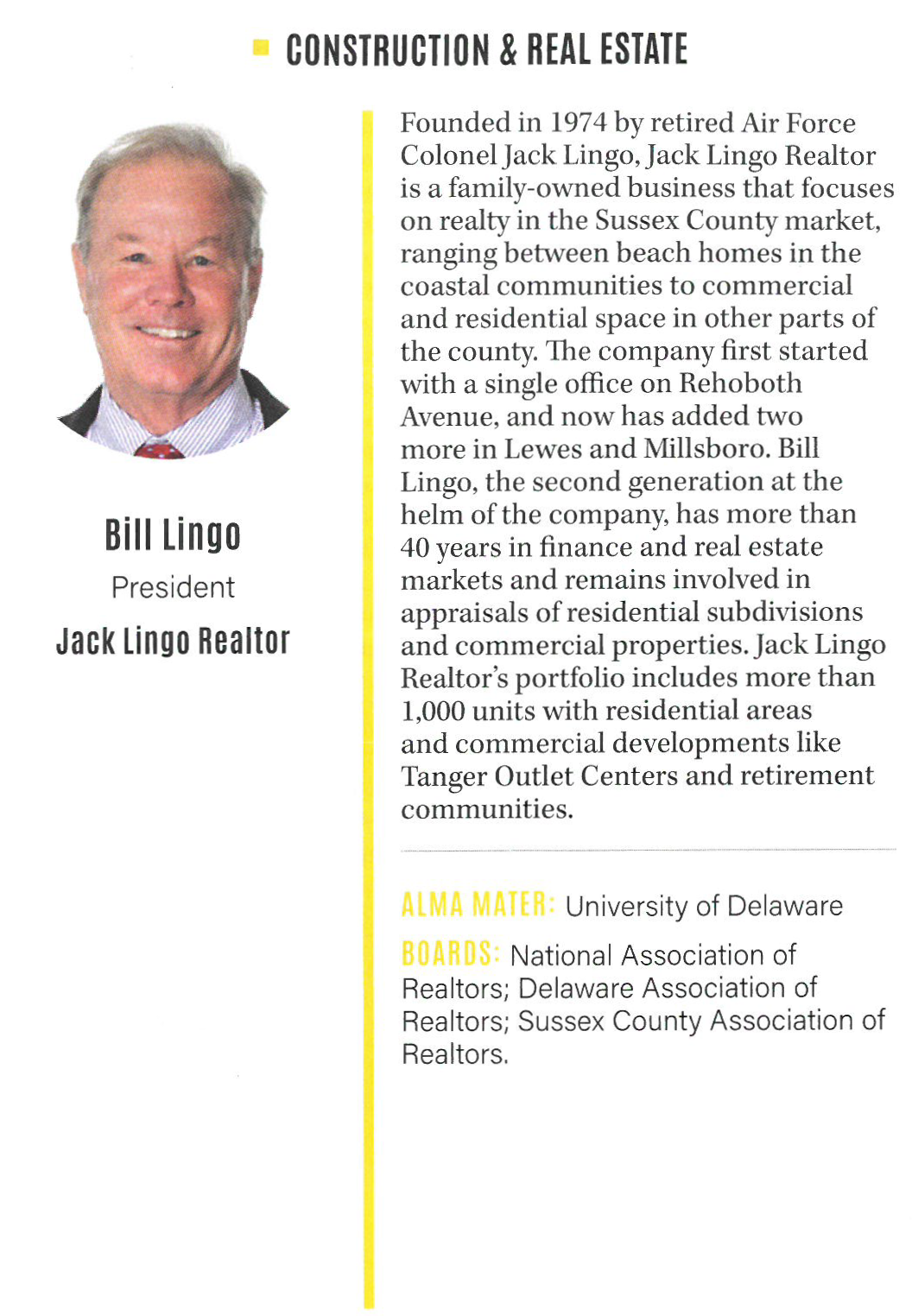 Delaware222InauguralList Bill Lingo Featured in Delaware Business Times: 222 Delaware Publication - Jack Lingo REALTOR Delaware222InauguralList